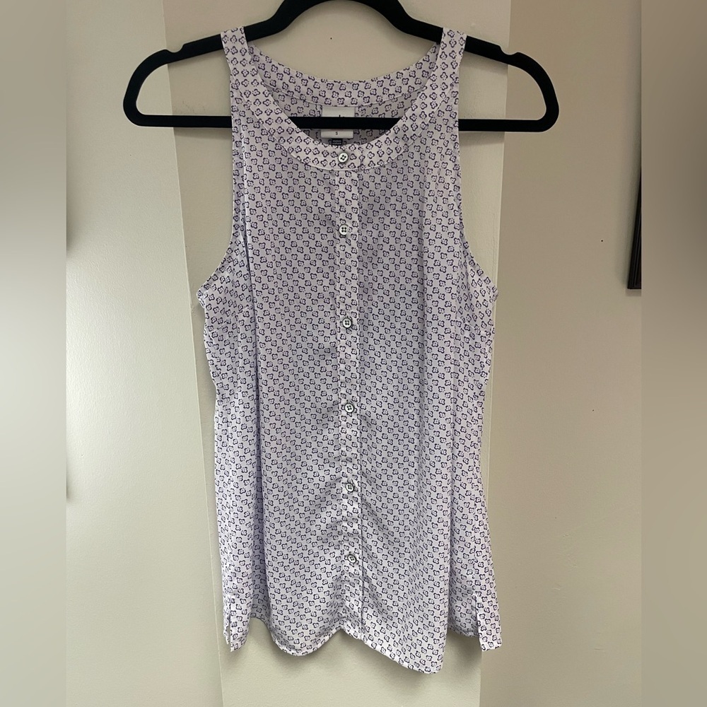 CAbi Priscilla Sleeveless Blouse Button Front Purple White Corpcore Librarian S - Picture 12 of 15
